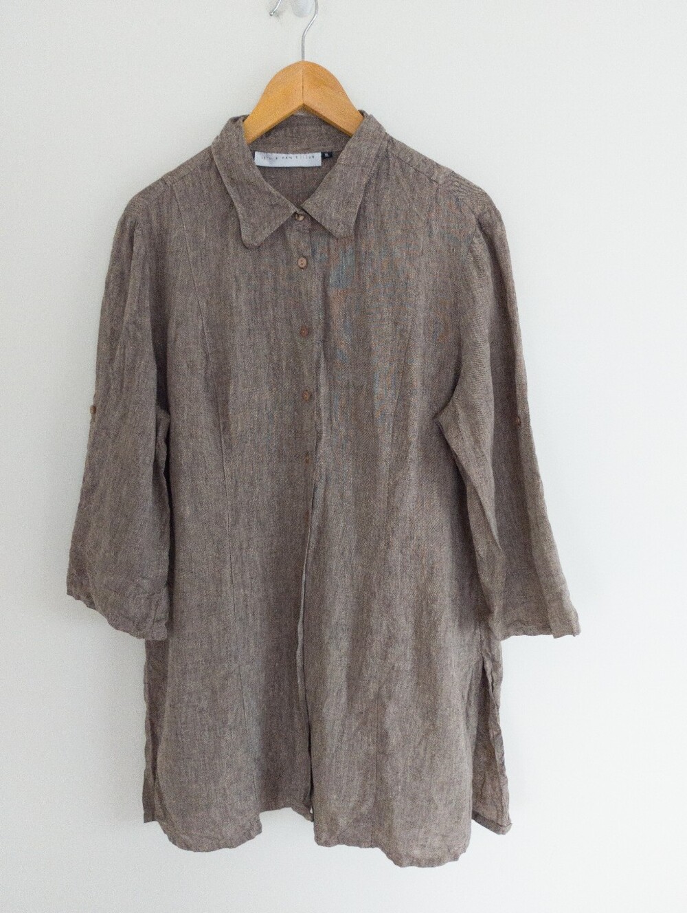 It’s A New Vision Brown Linen Longline Button Down Tunic Shirt XL